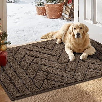Tindbea Dog Mat for Muddy Paws,Absorbs Moisture Dirt Non-Slip Washable Mud Mat for Dogs,Soft Rubber Backing Front Inside Pet Rug for Entryway, Mud Dog Paws, Patio(20"x31.5",Latte)