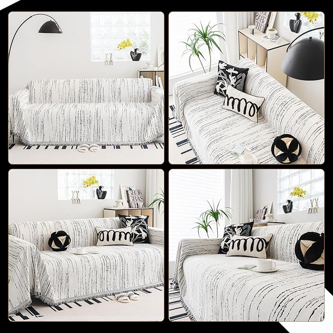 Chenille Couch Cover Pet Friendly, Sofa Cover Washable, Reversible Sofa Slipcover for Sectional Sofa, Loveseat, 2 or 3 Cushion Couch, Corner Sofa, Futon Cover (71" X 102", White)