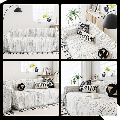 Chenille Couch Cover Pet Friendly, Sofa Cover Washable, Reversible Sofa Slipcover for Sectional Sofa, Loveseat, 2 or 3 Cushion Couch, Corner Sofa, Futon Cover (71" X 150", White)