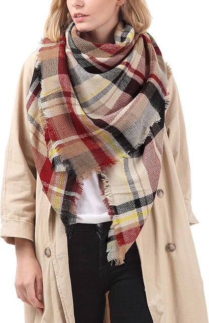 American Trends Women's Cozy Warm Winter Fall Blanket Scarf Stylish Soft Chunky Checked Giant Scarves Shawls