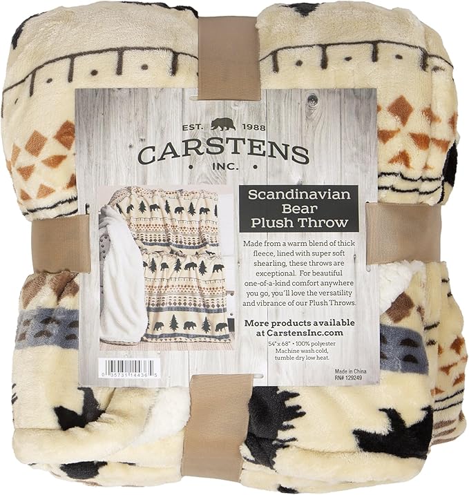 CARSTENS, INC. Ultra Premium Super Soft Plush Sherpa Fleece Oversized Throw Blanket 54" x 68", Scandinavian Bear