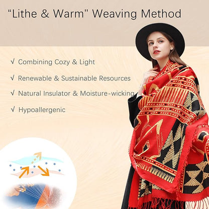 DANA XU 100% Merino Wool Pashmina Shawl for Women 96"x43", Oversized Cashmere Wrap with Tassels, Floral Travel Blanket Cape
