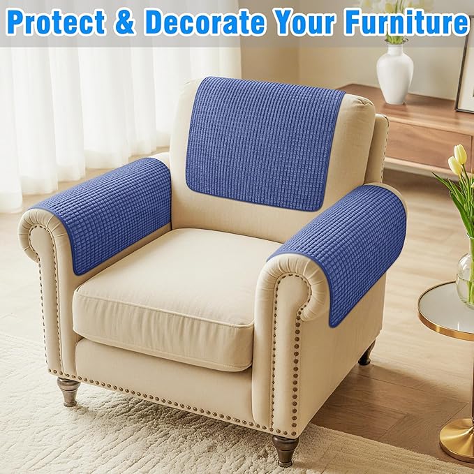 Couch Arm Covers, Sofa Arm Covers, Waterproof Armrest Cover for Sofa, Armchair, Loveseat, Headrest Cover, Non-Slip Recliner Arm Cover, Arm Chair Covers Set of 2 (Navy Blue, 23"×19")
