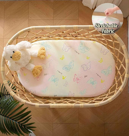 Jersey Butterfly Bassinet Sheets for Baby Girls,32 "x 16 "x 4", 2 Pack,Pink Cute Kawaii Standard Oval/Retangle Fitted Bassinet Sheets for Toddler,Super Soft Breathable