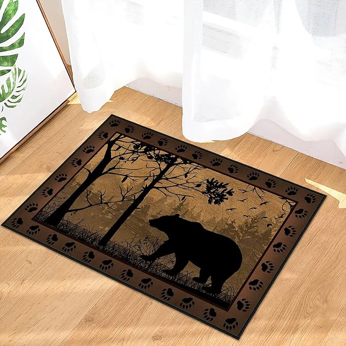 Vintage Entryway Rug 2x3 Washable Kitchen Rug Ulta-Thin Non-Slip Low Pile Indoor Entrance Door Mat,Bear Country Cabin Wildlife Throw Rugs Rustic Small Accent Rugs for Front Door,Bathroom,Bedroom