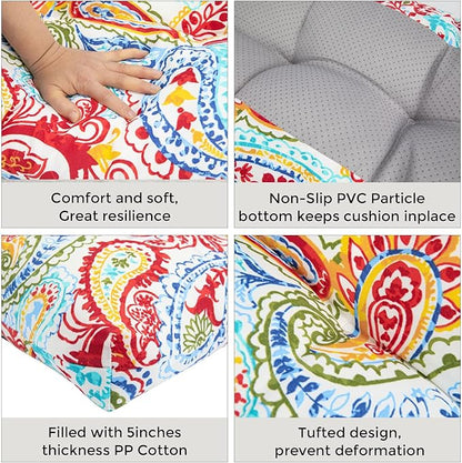 FUNHOME Outdoor Bench Cushion 48 x18 inch with Non-Slip Grips,Water Resistant Porch Swing Cushion,Bench Pillow Pads,Floral Tufted Cushions for Patio Garden Furniture,48" Seat Cushions(Phoenix)