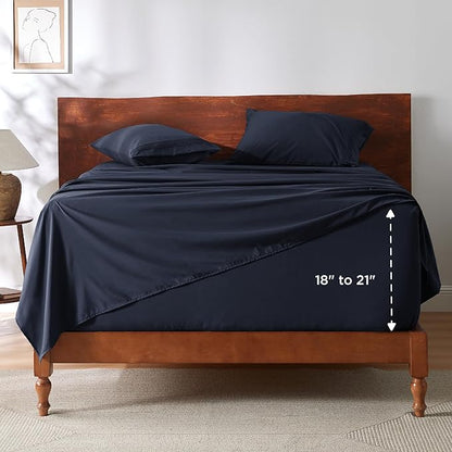 Bedsure Twin XL Sheets Dorm Bedding, GentleSoft Breathable Extra Long Twin Sheets & Pillowcases, Moisture Wicking Cooling, Deep Pocket Fits Mattress Up to 21 Inches Thick, Navy