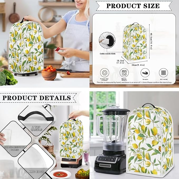 Fruit Theme Lemon Printed Appliance Covers Set Washable Kitchen Blender Dust Cover Bread Maker Toaster Cover 2 Slice Kitchen Accessories Size S