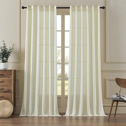 MASWOND Pinch Pleated Linen Curtains 90 Inches Long 2 Panels for Living Room Semi Sheer Curtains Pinch Pleat Drapes for Traverse Rod Light Filtering Curtains for Dining W38xL90 Length