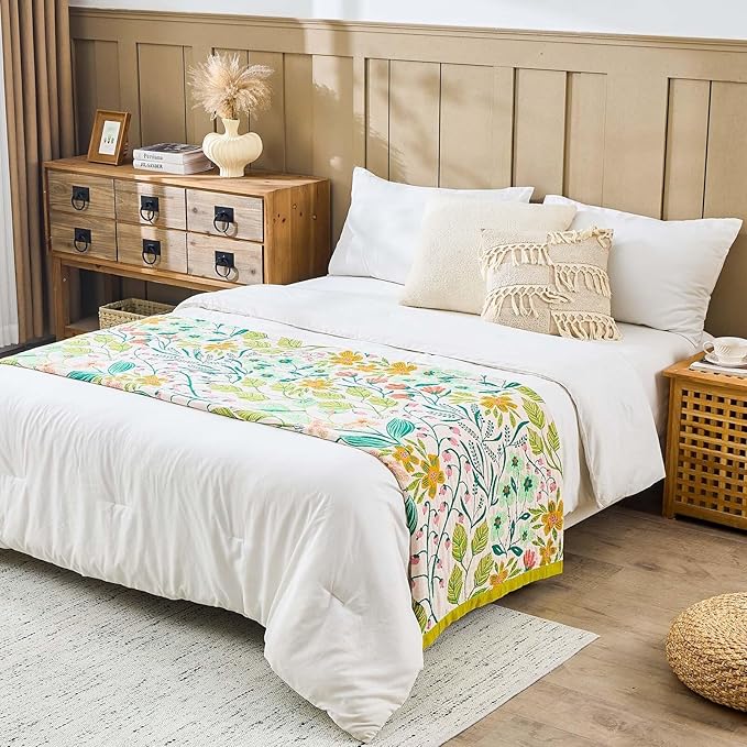 Beige Boho Throw Blanket, 100% Cotton Blankets for Couch Bed, 80"x90"Cotton Quilt Travel Muslin Blankets Farmhouse Home Decor Soft Lightweight Picnic Blanket for Summer