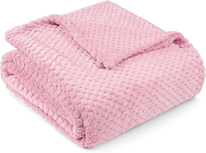 PAVILIA Light Pink Throw Blanket for Couch Bed, Soft Fleece Throws for Sofa Chair, Fuzzy Waffle Textured Blanket, Cozy Warm Lightweight All Season Blanket Throw, 50x60