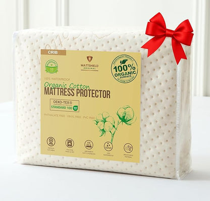 Crib Luxury Organic Cotton Mattress Protector - Skin Friendly, Waterproof, Breathable & Absorbent Crib Mattress Pad - Premium Protector for Baby and Toddler Beds - Fitted for Standard Baby Crib Size