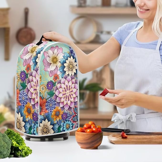 Boho Mandala Blender Cover for Kitchen Small Appliance Dust Cover Floral Food Processor Dustproof Cover with Handle Blender Protection Accessories