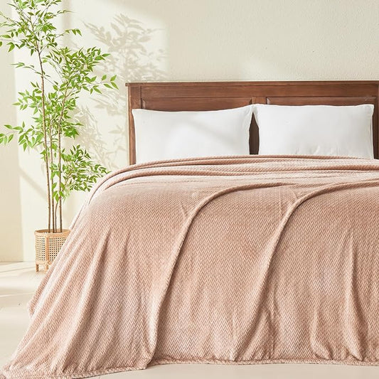 NEWCOSPLAY Super Soft King Blanket Taupe Premium Silky Flannel Fleece Leaves Pattern Lightweight Bed Blanket All Season Use (Taupe, King(90"x110"))