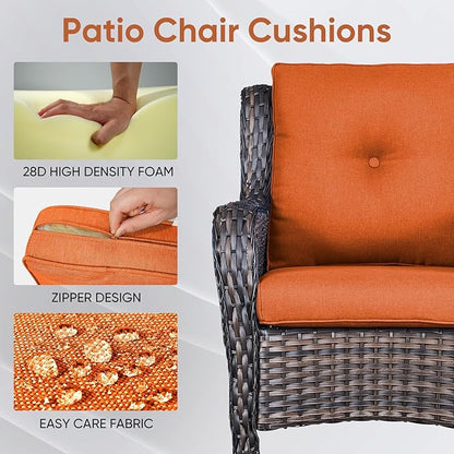 Outdoor Wicker Chair Cushions 2 Packs - Outside High Back Thick Water-Resistant Cushion 22x24 with Zipper Cover for Patio Glider Rocking Chairs Loveseat Couch – Orange/Buckle