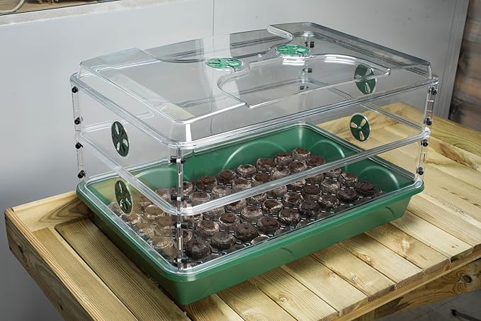 EarlyGrow 95457 24" x 15" x 16.75" Domed Propagator, Green, 3 Side Extenders and Locking Clip Set