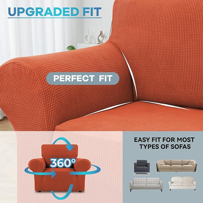 LURKA Stretch Chair Sofa Slipcovers 1 Piece Couch Covers for Sofa Furniture Protector Full Sofa Covers with Elastic Bottom for Kids and Dog (Small, Pumpkin)