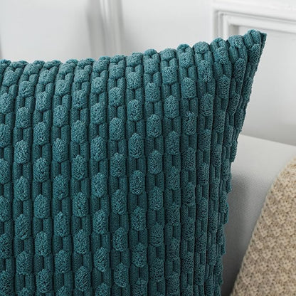 Kevin Textile 14x36 Inch Long Lumbar 1 Pack Boho Decorative Throw Pillow Cover Soft Striped Corduroy Rectangle Cushion Case Farmhouse Solid Color Accent for Living Room Couch Sofa Bed, Teal Blue