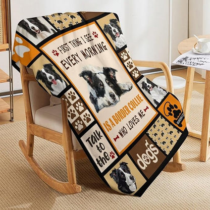 Border Collie Dog Print Blanket Best Dog Pet Animal Throw Blankets for Couch Sofa Stuff Decor Gifts Lightweight Soft Cozy Fleece Plush Warm Flannel Bedding for Lover Man Woman Teen Adults 60"x80"
