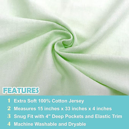 American Baby Company 15" x 33" Fitted Bassinet Sheet, 100% Natural Cotton Jersey Knit, Green, Soft Breathable, for Boys and Girls