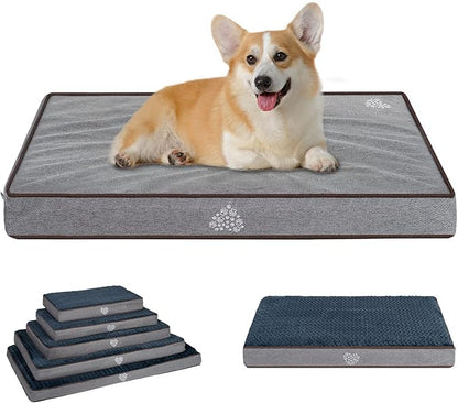 VANKEAN Dog Bed Soft Crate Pad Mat Reversible Warm& Cool, Washable Comfy Kennel Pad with Orthopedic Egg-Crate Foam for Small Medium Large Dogs, Water-Resistant Pet Bed, Grey-Medium
