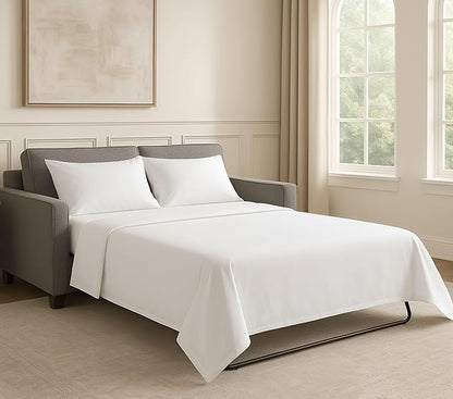 Sleeper Sofa Bed Sheet Set - Queen Size 4 PC's Sheet Set Sofa Bed Sheets - 100% Cotton 400 Thread Count Sofa Sheets - Sleeper Sofa Sheets - Fits Mattresses Up to 6" Drop - White