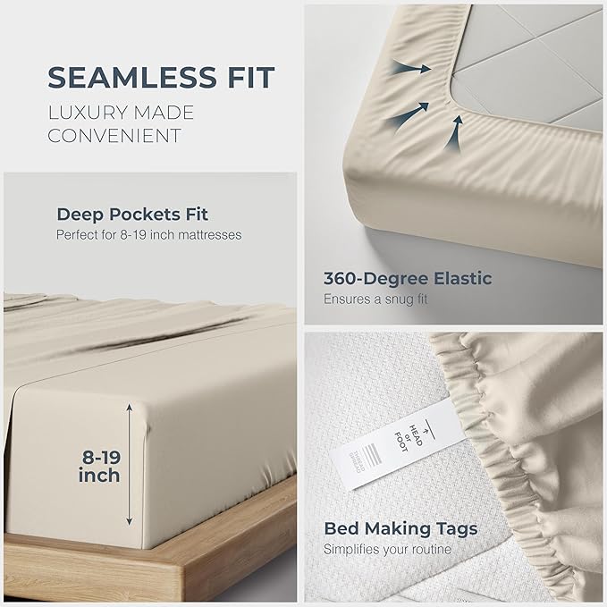 THREAD SPREAD 100% Egyptian Cotton King Size Sheets Set - Luxury 1500 Thread Count Egyptian Cotton Sheets King Size, 17" Deep Pocket, Soft, Cooling Sateen Weave Hotel Quality Bedding Set - Beige