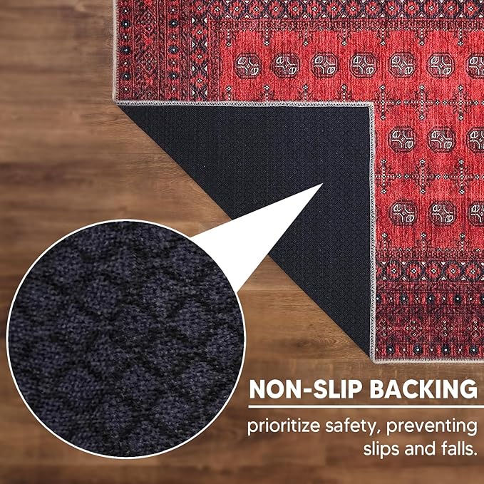 Keen Home Design 8x10 Rug - Machine Washable Area Rug with Non-Slip Backing, Ideal for Living Room, Dining Room, Bedroom - Vintage, Easy Clean, Durable, Low Pile Rug - (8' x 10')
