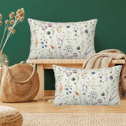 Throw Pillow Covers Spring Summer Floral Pillow Covers 20x12 Inch Set of 2 Watercolor Flowers Throw Pillows Decorative Pillow Cases Cushion Covers for Bedroom Livingroom Sofa Farm House