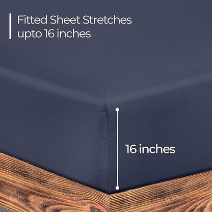 ROYALE LINENS 300 Thread Count 100% Long Staple Combed Cotton Fitted Sheet Twin - Super Soft Deep Pocket Bottom Sheet - Fitted Sheets Only - Elastic Sheets (Twin, Navy)
