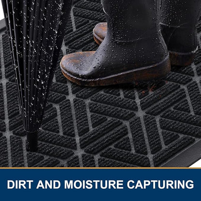 Smiry Front Door Mat Outside Entrance, Heavy Duty Sturdy Natural Rubber Doormat, Trap Dirt and Moisture, Easy Clean Low Profile Mats for Indoor Outdoor Entry, Grid Geometric (71x47, Black)
