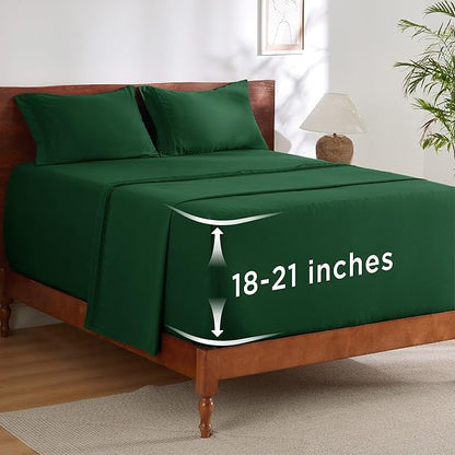 Bedsure Deep Pocket Queen Sheets Set - Fits Mattresses Up to 21 Inches Thick - 4 Piece GentleSoft Bed Sheets, Moisture Wicking, Soft & Cooling Bedsheet & Pillowcases, Easy & Secure Fit, Emerald Green