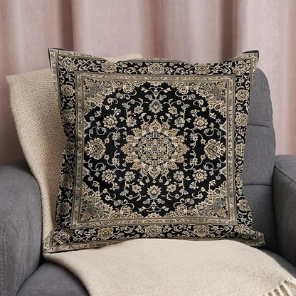 Vintage Boho Floral Print Throw Pillow Cover 18x18 - Brown, Black - Retro Rust Floral Decor Pillowcase | Indoor Outdoor Cushion Case for Sofa Bed Living Room Bedroom Home (Beige&Black, 18x18inch)