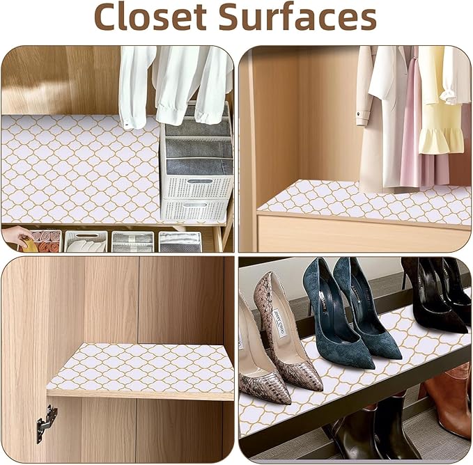 Shelf Drawer Liners for Kitchen Cabinets Non Adhesive Drawer Liner Thickened Refrigerator Liner Gold Quatrefoil Strong Non-Slip Paper for Tool Box with Knife and Tape Measure,23.6 x 236.2 Inches