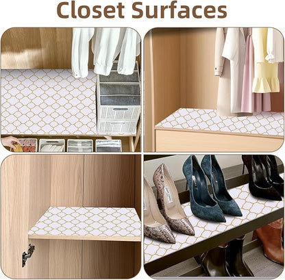 Shelf Drawer Liners for Kitchen Cabinets Non Adhesive Drawer Liner Thickened Refrigerator Liner Gold Quatrefoil Strong Non-Slip Paper for Tool Box with Knife and Tape Measure,11.8 x 354.3 Inches