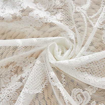Bright White Vintage Country Floral Lace Sheer Curtains 63 Inches Long -Rod Pocket Light Filtering French Privacy Scalloped Edges Rod Pocket Boho Bedroom ，52 x 63 Inch, 2 Panels