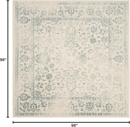 SAFAVIEH Adirondack Collection Area Rug - 8' Square, Ivory & Slate, Distressed Vintage Floral Design, Non-Shedding & Easy to Clean, Ideal for Living Room, Bedroom, Dining Space (ADR109S)