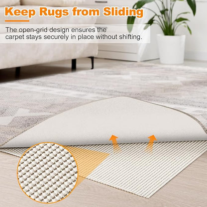 Songrey Non-Slip Rug Pad 9x12 FT, Extra Thick Carpet Pads for Hard Surfaces, Prevents Sliding and Secures Rugs, Provides Floor Protection with Comfort Cushioning