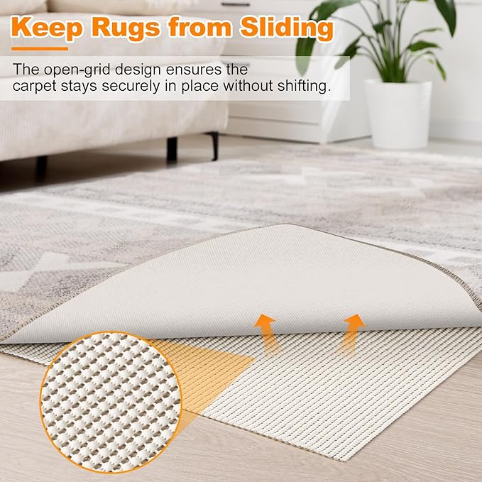 Songrey Non-Slip Rug Pad 7x9 FT, Extra Thick Carpet Pads for Hard Surfaces, Prevents Sliding and Secures Rugs, Provides Floor Protection with Comfort Cushioning