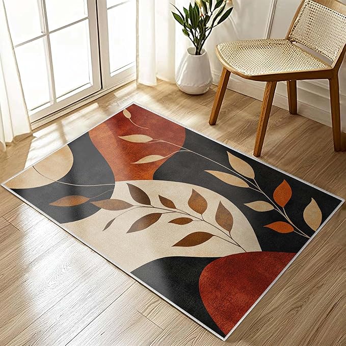 2x3 Entryway Area Rug Black Brown Tan Bathroom Rug Non Slip Machine Washable Low Pile Small Carpet Kitchen Bedroom Door Mat Entrance