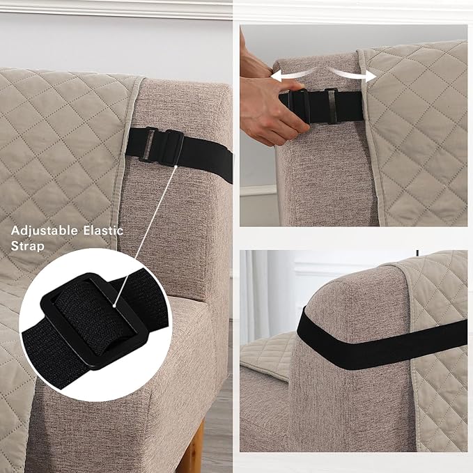 H.VERSAILTEX Reversible Futon Cover Water Repellent Armless Sofa Slipcover Washable Furniture Protector with Adjustable Elastic Strap Anti-Slip Futon Bed Cover for Dogs 70" Width Seat(Khaki/Beige)