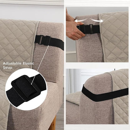H.VERSAILTEX Reversible Futon Cover Water Repellent Armless Sofa Slipcover Washable Furniture Protector with Adjustable Elastic Strap Anti-Slip Futon Bed Cover for Dogs 70" Width Seat(Khaki/Beige)