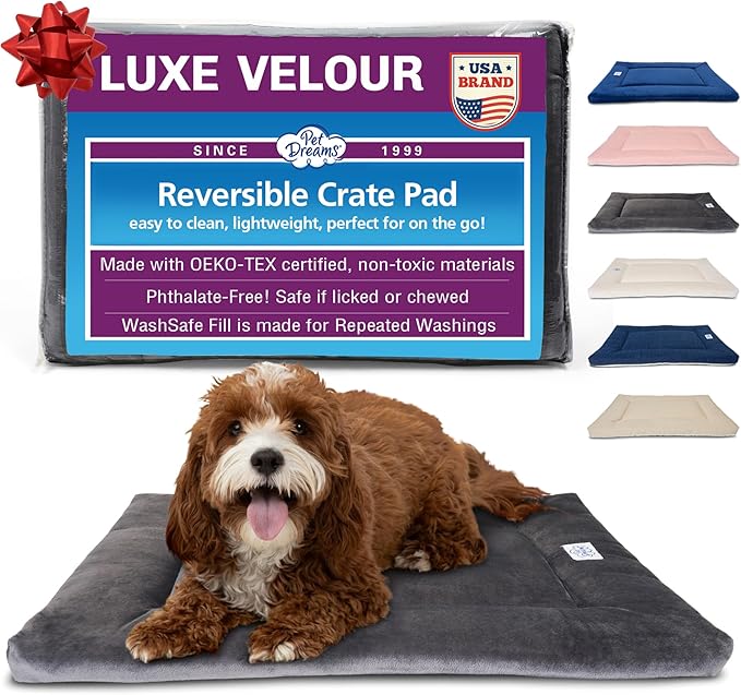 Pet Dreams Dog Crate Pad - Washable Kennel Mat, Crate Pads for Dog Cages, Non-Toxic, Flat Indoor Cat Bed, Fits iCrate 18, 24, 30, 36, 42, 48 Inches (Grey, X Large, 42")