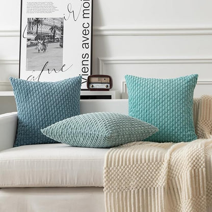 Kevin Textile 14x24 Inch Pillow Cover 1 Pack Boho Decorative Soft Striped Corduroy Lumbar Farmhouse Color Accent Rectangle Cushion Case for Living Room Couch Sofa Bed, Aqua Green