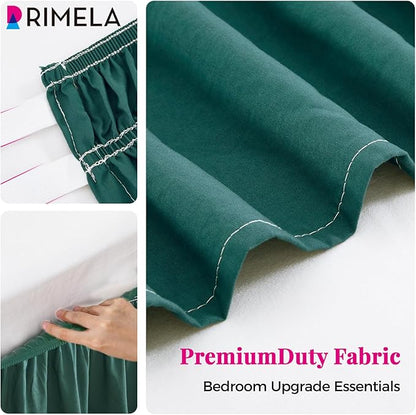 RIMELA Emerald Green Bed Skirt King Size 15 Inch Drop, Wrap Around Elastic Bedskirt, Dust Ruffle for Adjustable Bed Base Machine Washable Easy to Install Bed Skirts,Christmas Bedroom Decor