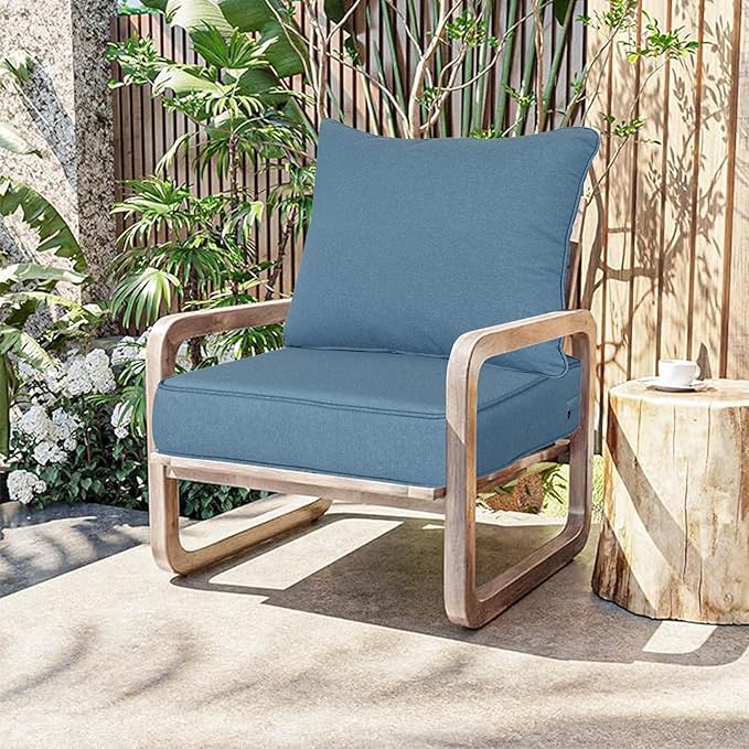 COZYVIDA Outdoor/Indoor 22x24 inch Deep Seat Patio Cushions Set of 2 Resilient Foam Filling Water Repellent Stain-Resistant UV Resistant Weather Resistant Patio Cushions Light Blue