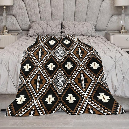 Rustic Western Throw Blanket, Southwestern Bohemian Ethnic Style Native Aztec Pattern Flannel Blanket for Sofa Bed, All Seasons 40"x50"