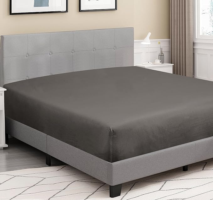 ROYALE LINENS 300 Thread Count 100% Long Staple Combed Cotton Fitted Sheet Twin XL - Super Soft Deep Pocket Bottom Sheet - Fitted Sheets Only - Elastic Sheets (Twin XL, Grey)