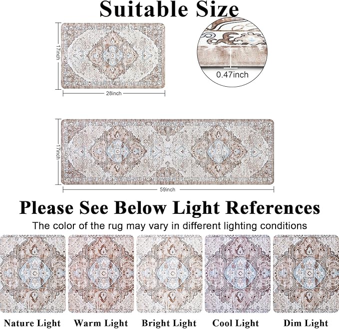 Ileading Anti Fatigue Kitchen Rugs Sets of 2 Cushioned Kitchen Mats for Floor Waterproof Kitchen Mat Set Non Slip Comfort Standing Mat for Kitchen, Office, Sink, Laundry