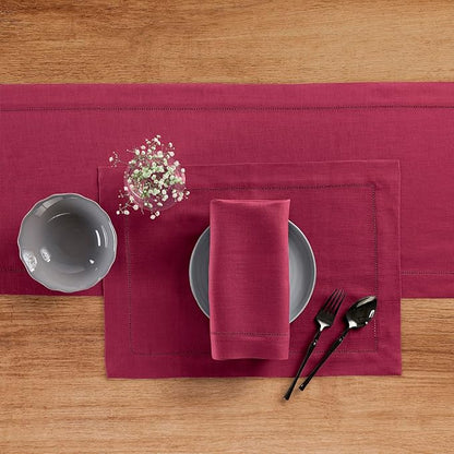 Solino Home Linen Table Runner 36 Inches - 100% Pure Linen Beet Hemstitch Table Runner 14 x 36 Inch Ideal for Dresser and Coffee Tables - Christmas, New Year, Winter - Classic Hemstitch